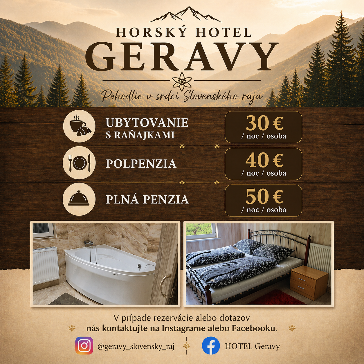 Cenník ubytovania Geravy